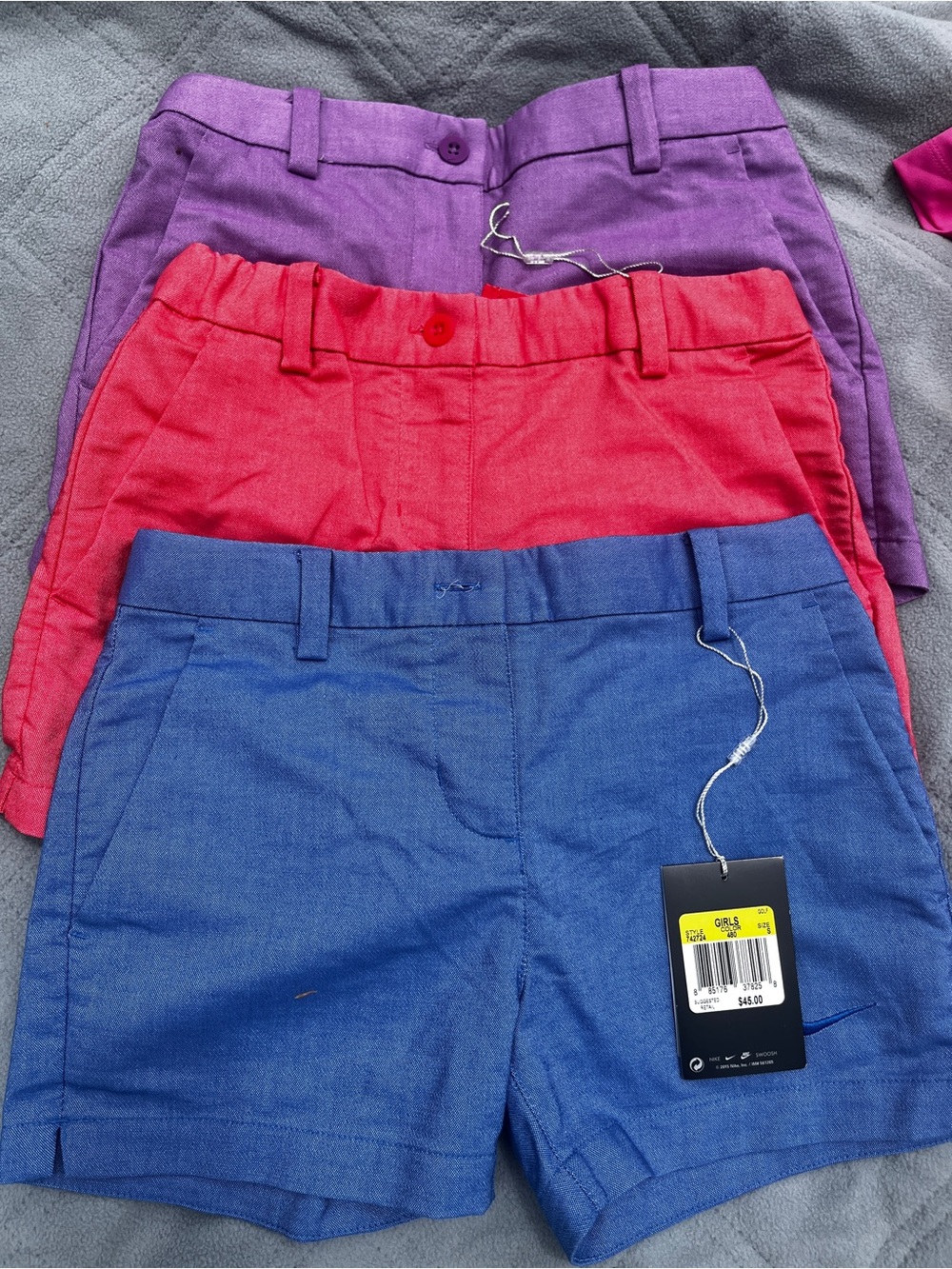 Nike Girls' Golf Shorts Blue, Coral & Light Purple Shorts 3-Pack